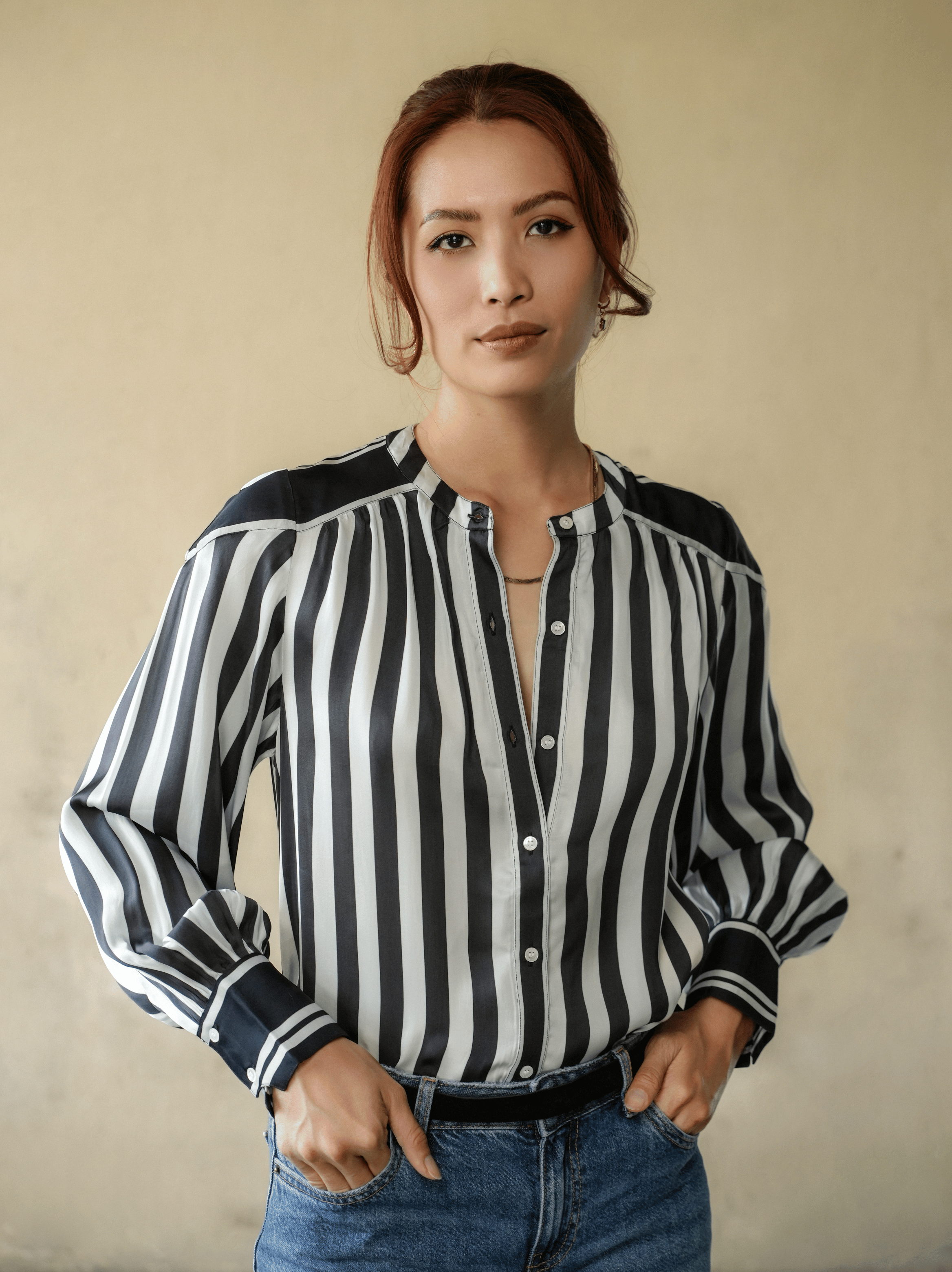 Edie Blouse - Black White Stripe