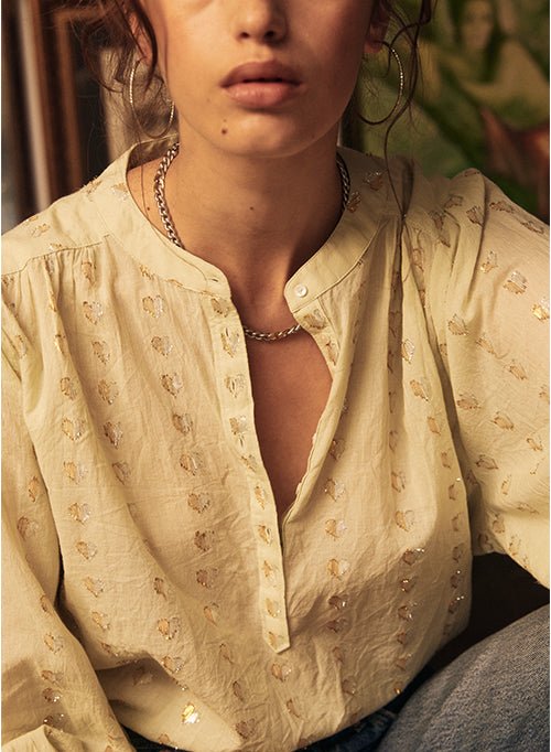 Ines love heart blouse - Mint w/ Silver Gold Hearts - Blouse - Marie Louise de Monterey