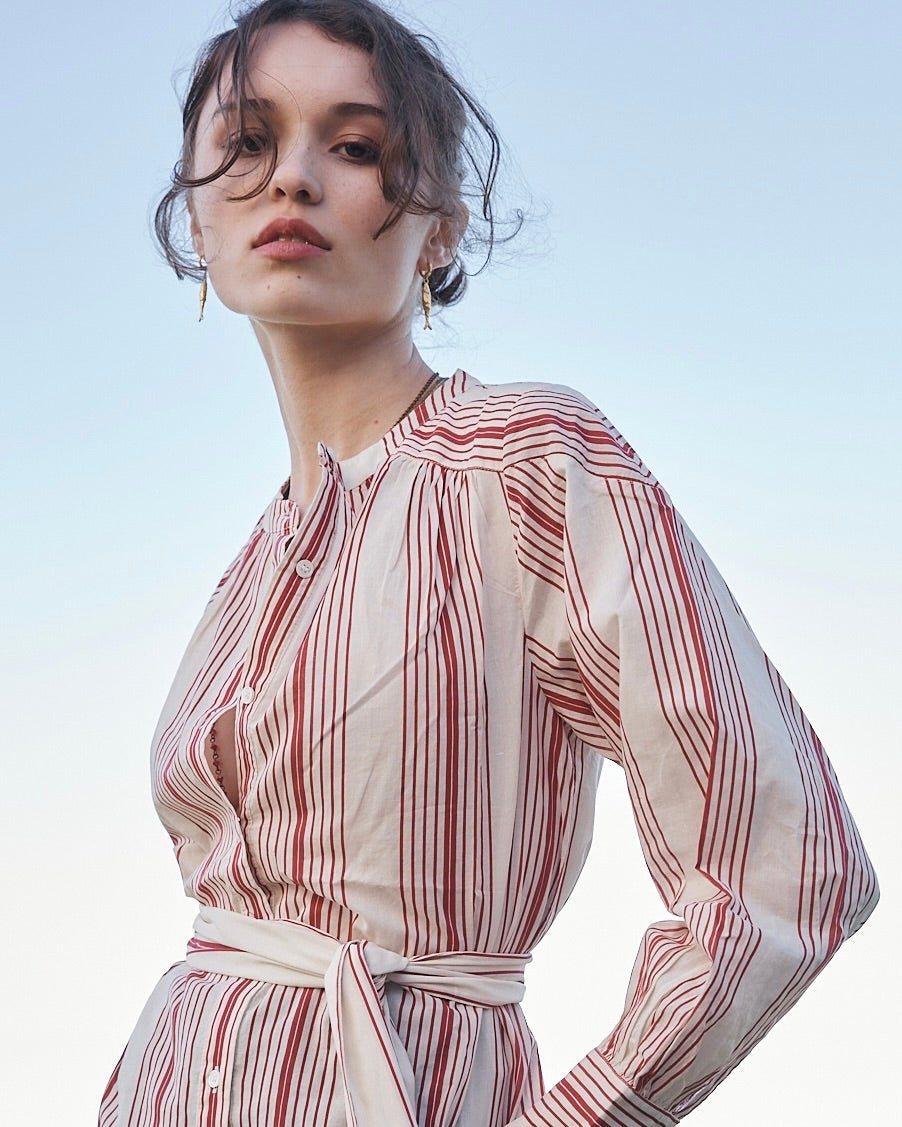 Edie Blouse - red ecru stripe - Marie Louise de Monterey