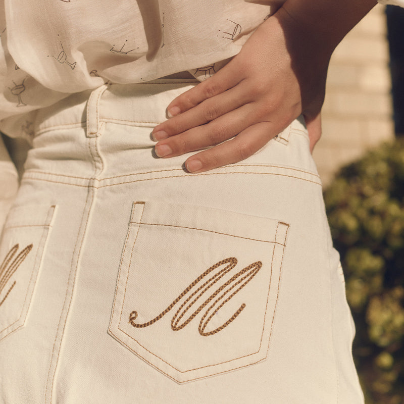 Ondine Skirt in Ecru/Tan Stitch