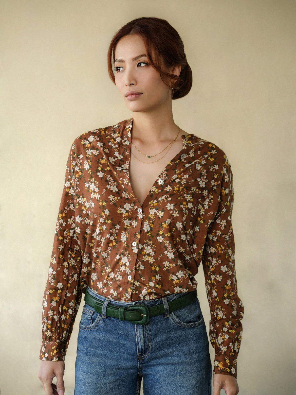 Amy Floral Chocolate - Blouse - Marie Louise de Monterey