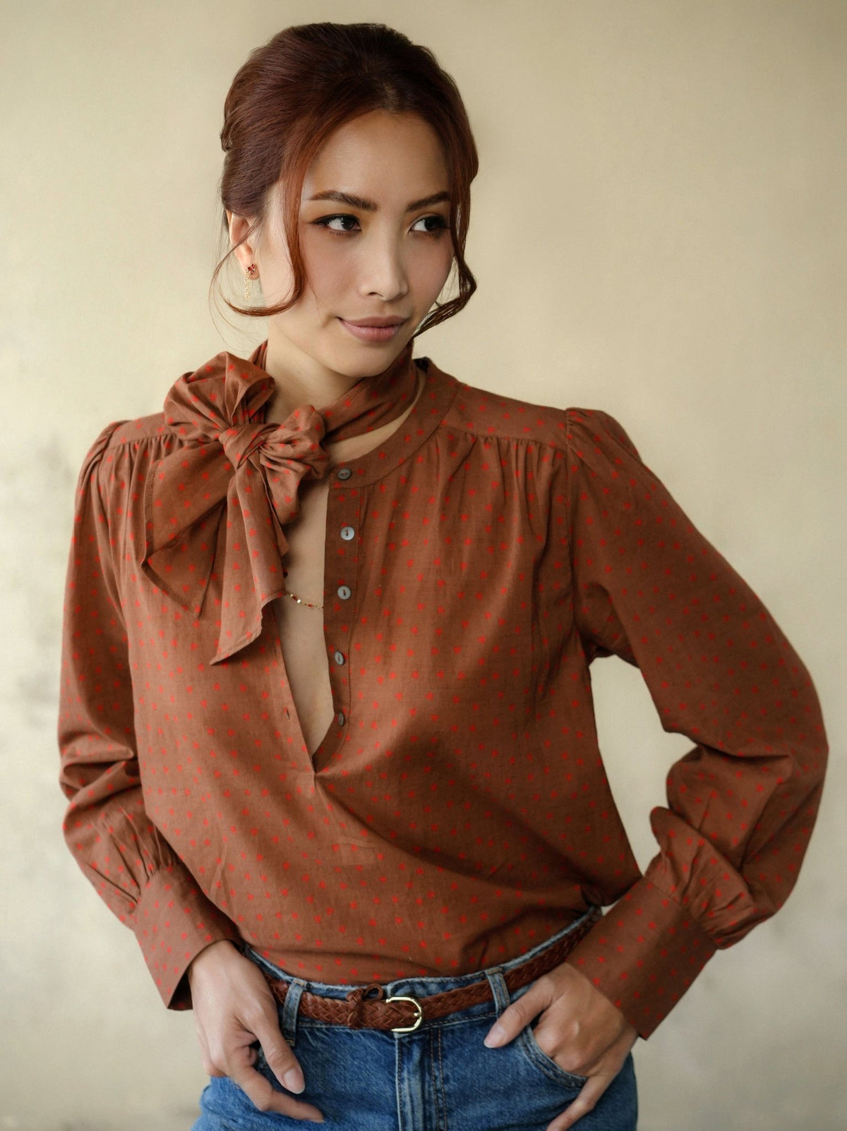 Heart Blouse Chocolate/ Red - Marie Louise de Monterey