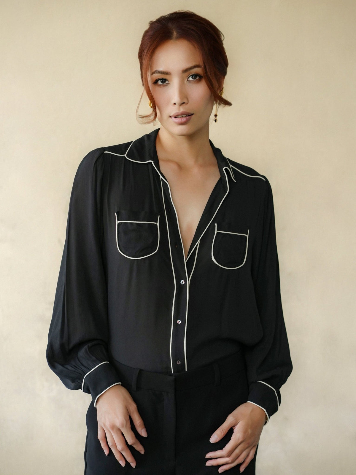 Silk Blouse - Black/White - Blouse - Marie Louise de Monterey