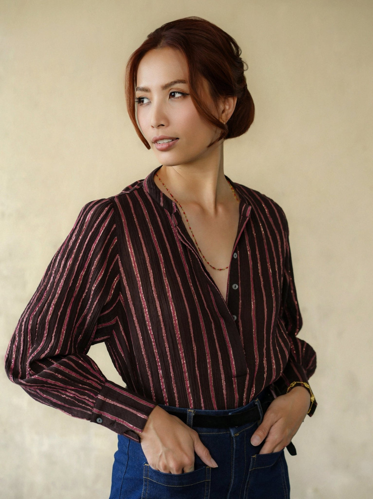 Chocolate Pink Lurex - Blouse - Marie Louise de Monterey