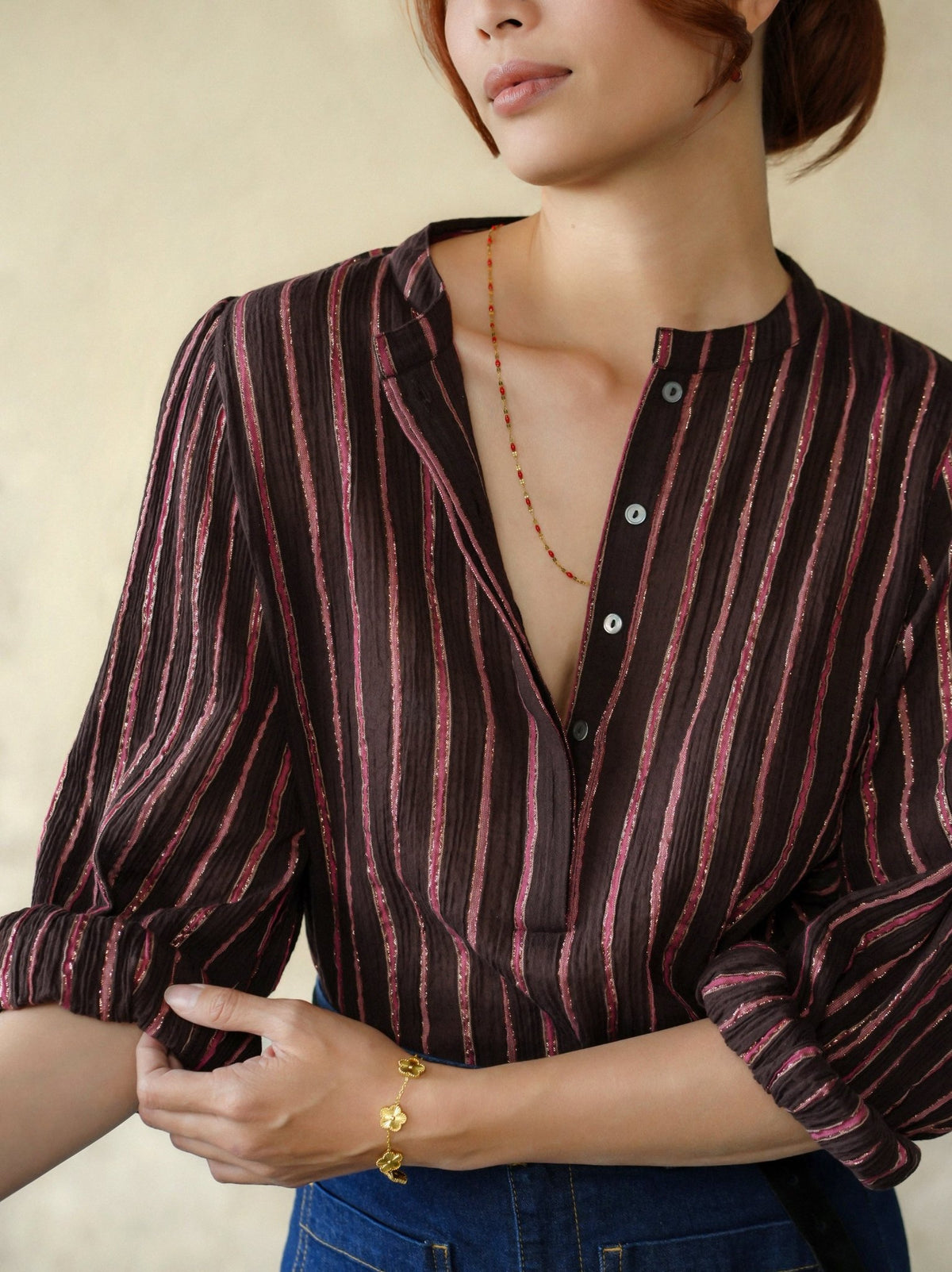 Chocolate Pink Lurex - Blouse - Marie Louise de Monterey