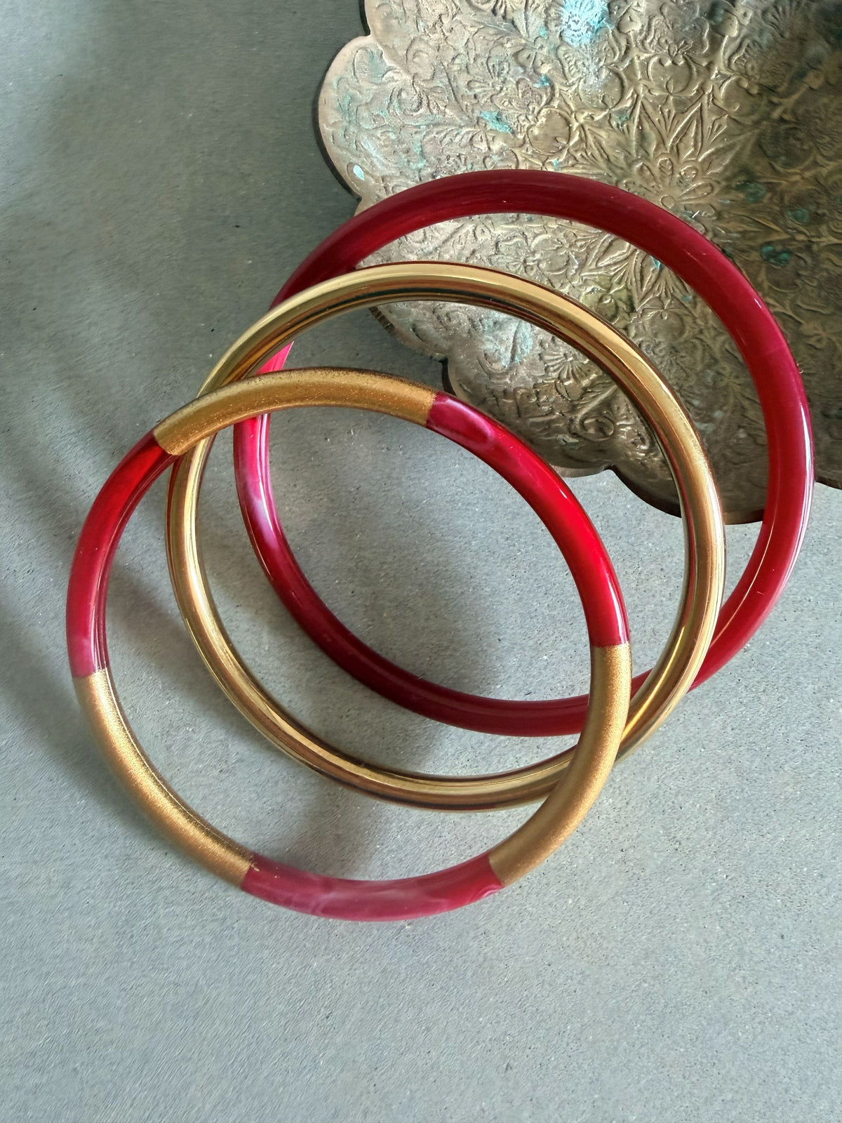 Trio Crimson Resin Bangles