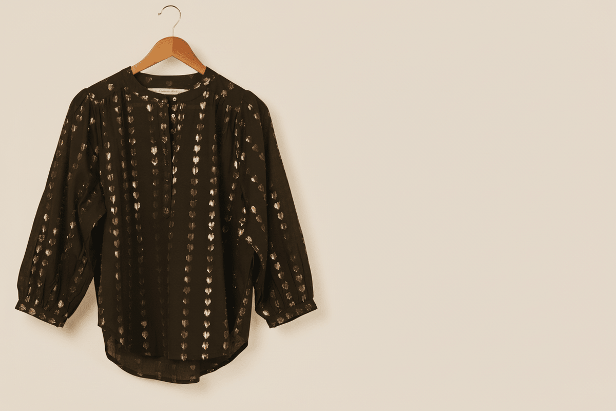 Ines love heart blouse black/silver gold - Blouse - Marie Louise de Monterey