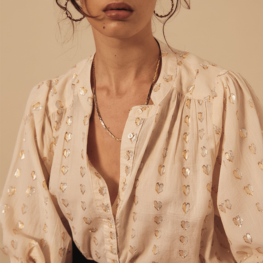 Ines love heart blouse - silver/gold hearts - Blouse - Marie Louise de Monterey