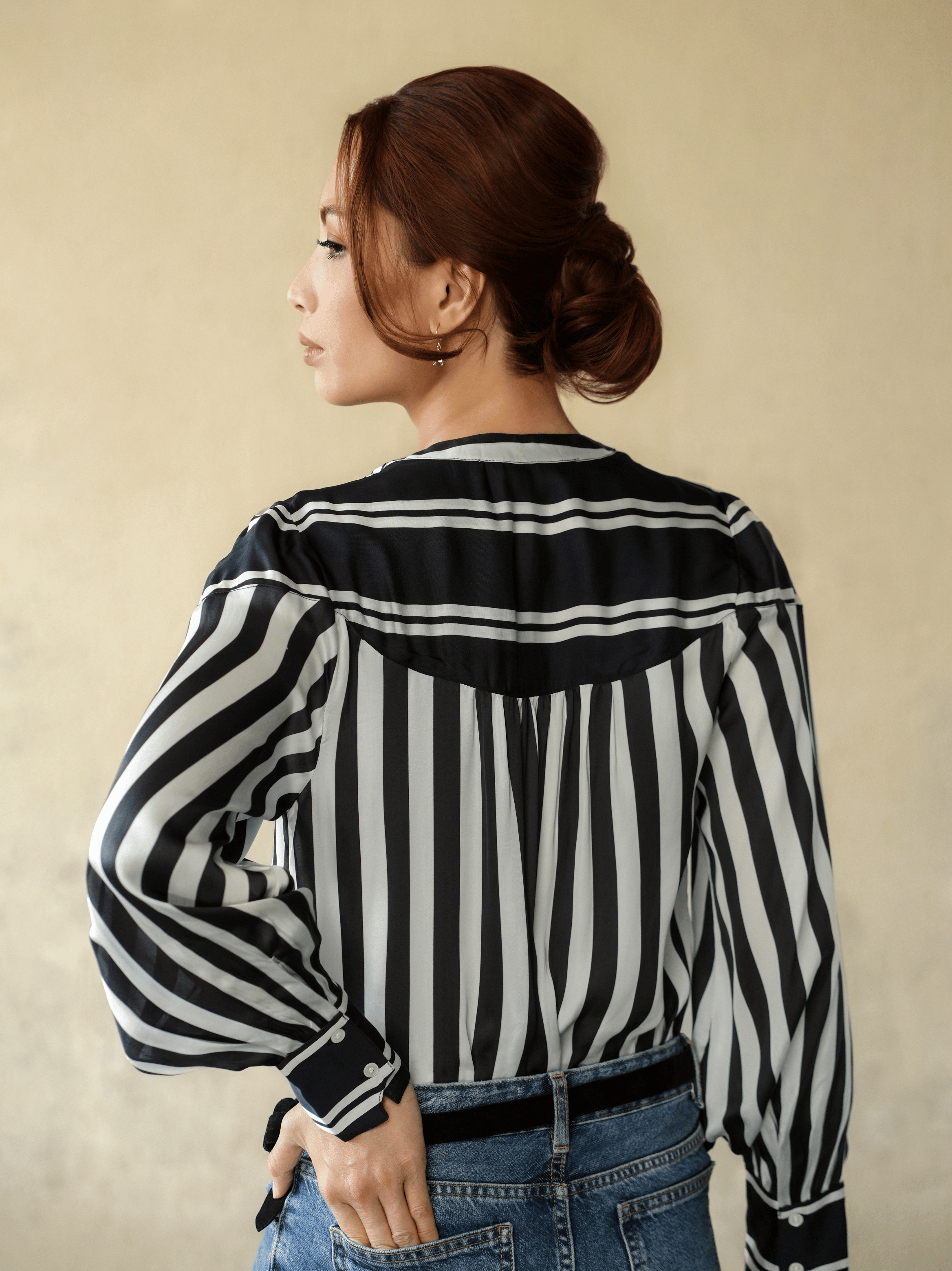 Edie Blouse - Black White Stripe