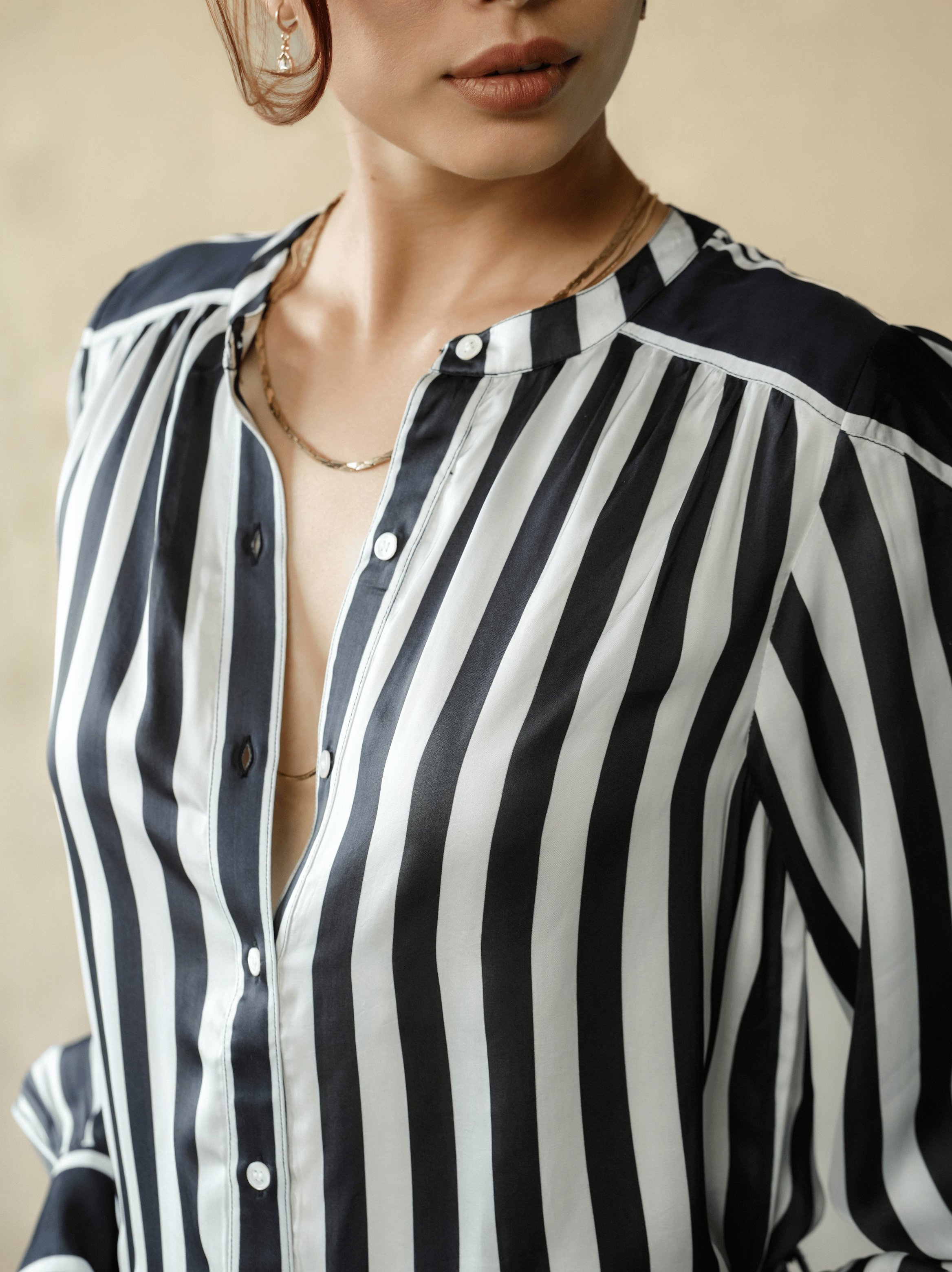 Edie Blouse - Black White Stripe