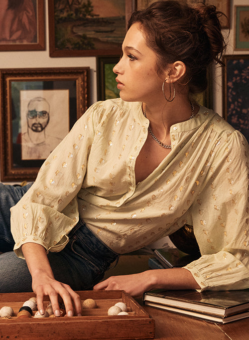 Ines love heart blouse - Mint w/ Silver Gold Hearts