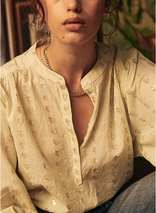 Ines love heart blouse - Mint w/ Silver Gold Hearts