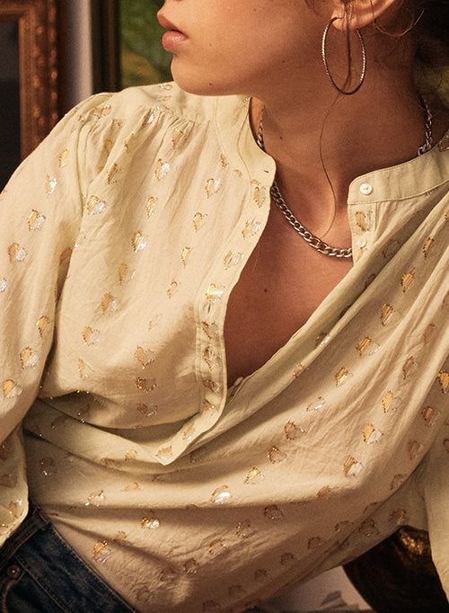 Ines love heart blouse - Mint w/ Silver Gold Hearts