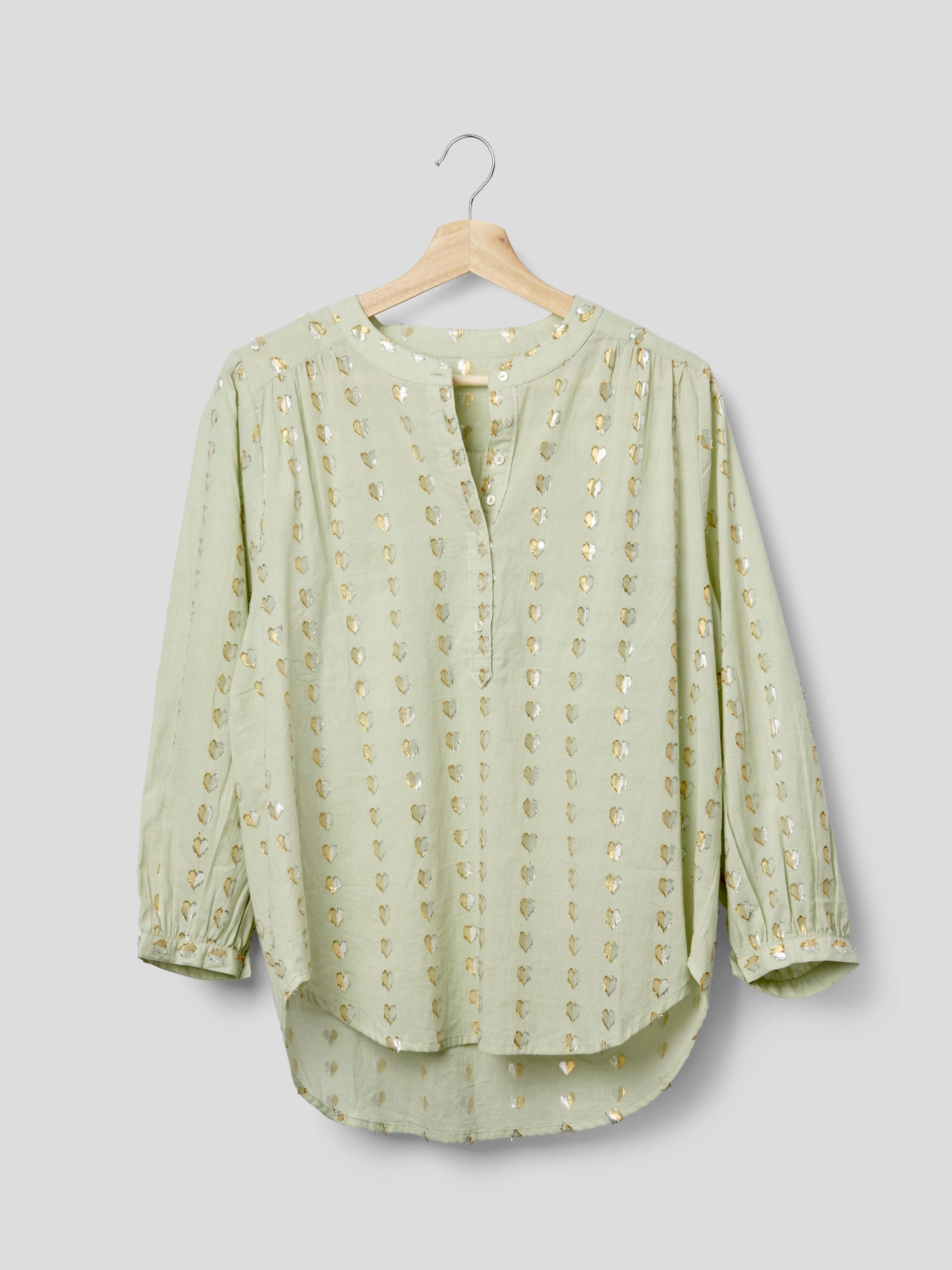Ines love heart blouse - Mint w/ Silver Gold Hearts