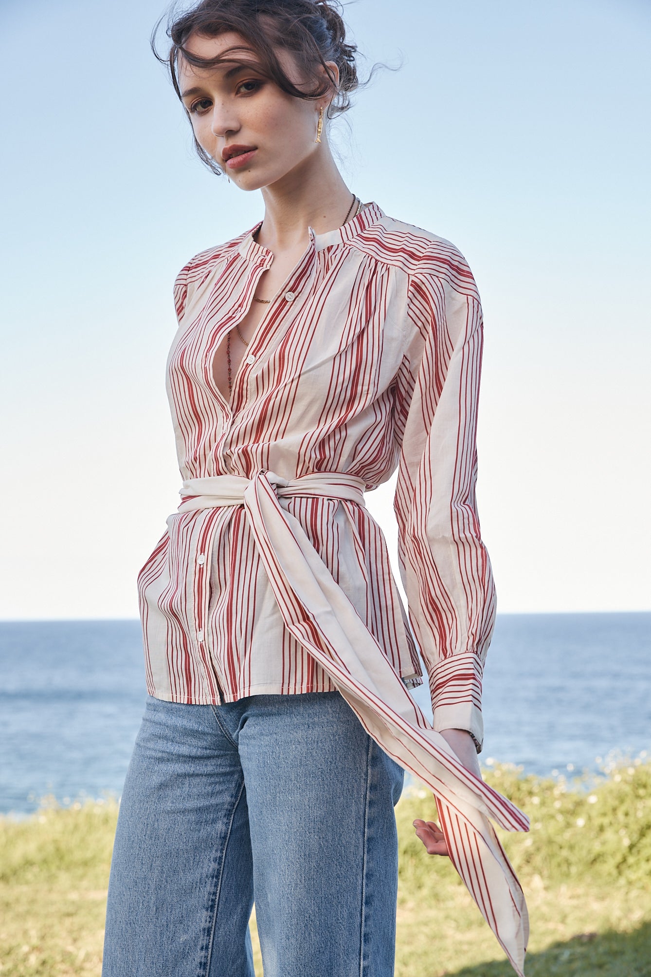 Edie Blouse - red ecru stripe