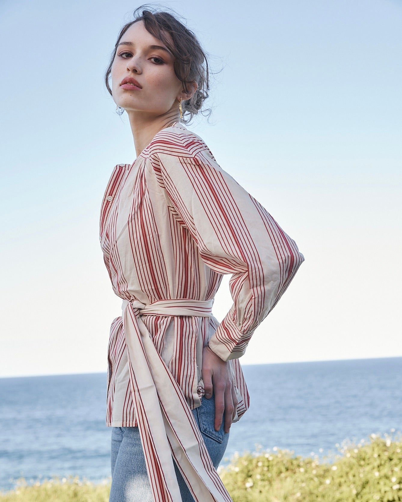 Edie Blouse - red ecru stripe