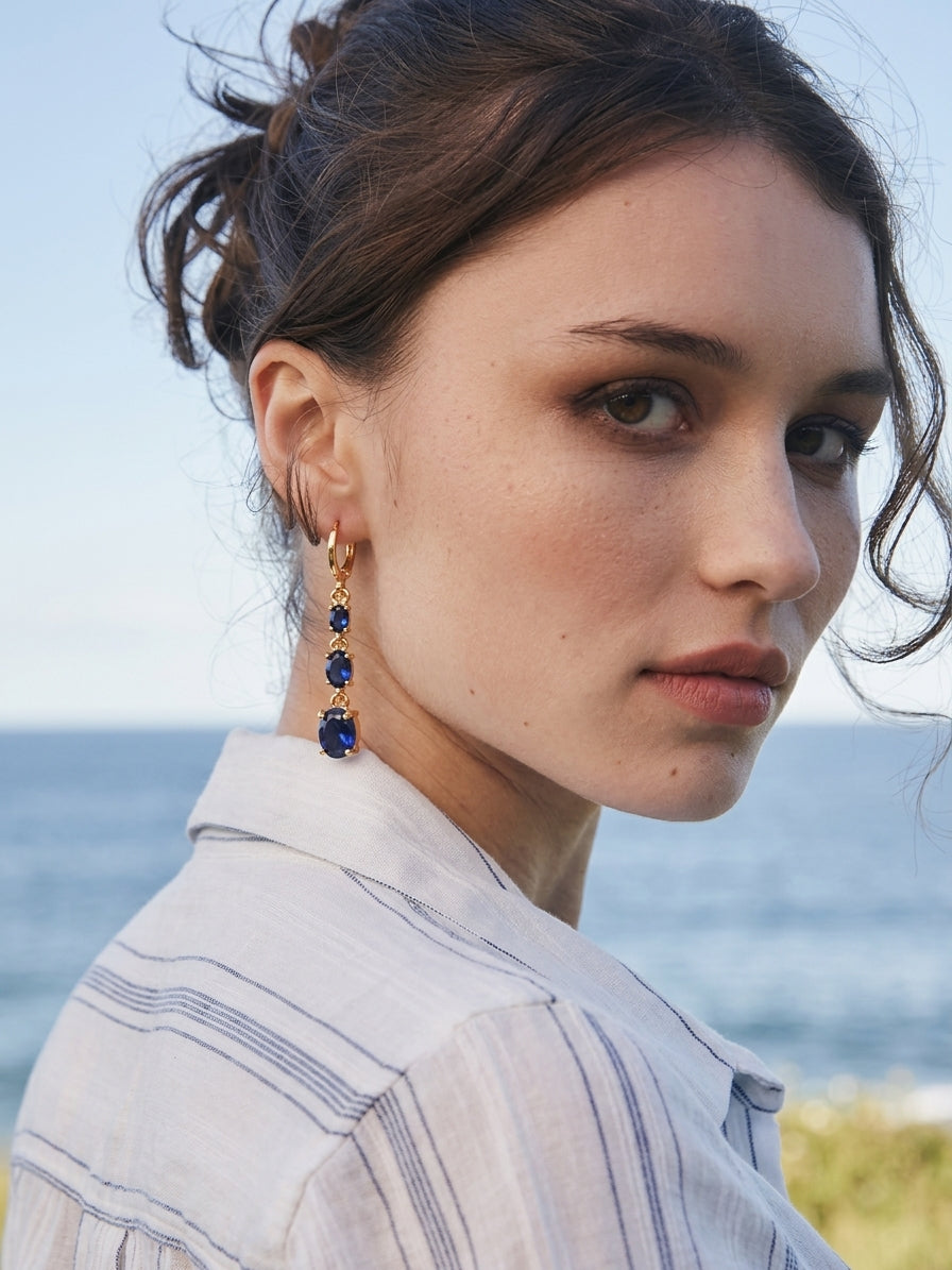 Navy Oval Drop Earrings