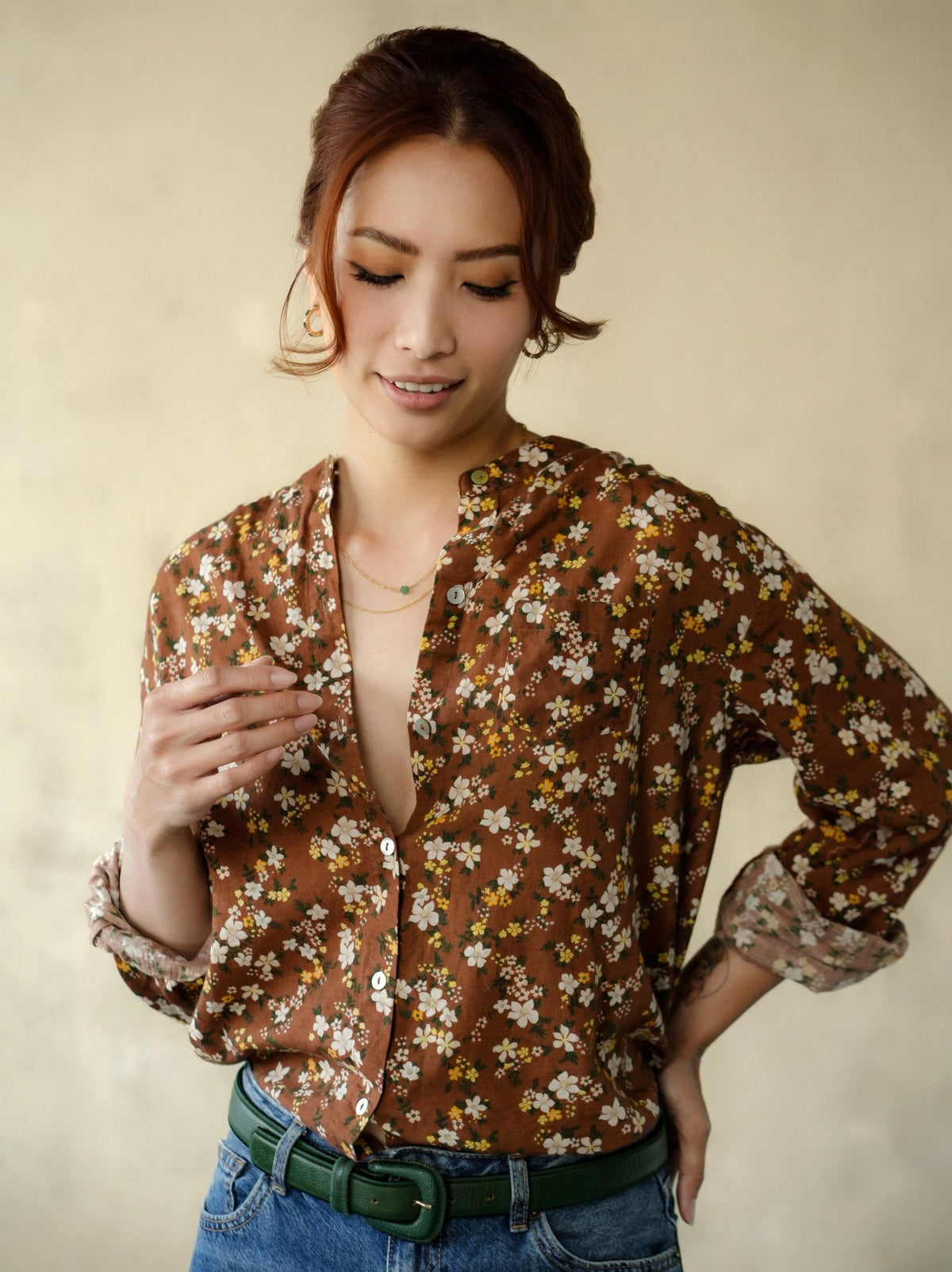 Amy Floral Chocolate - Blouse - Marie Louise de Monterey