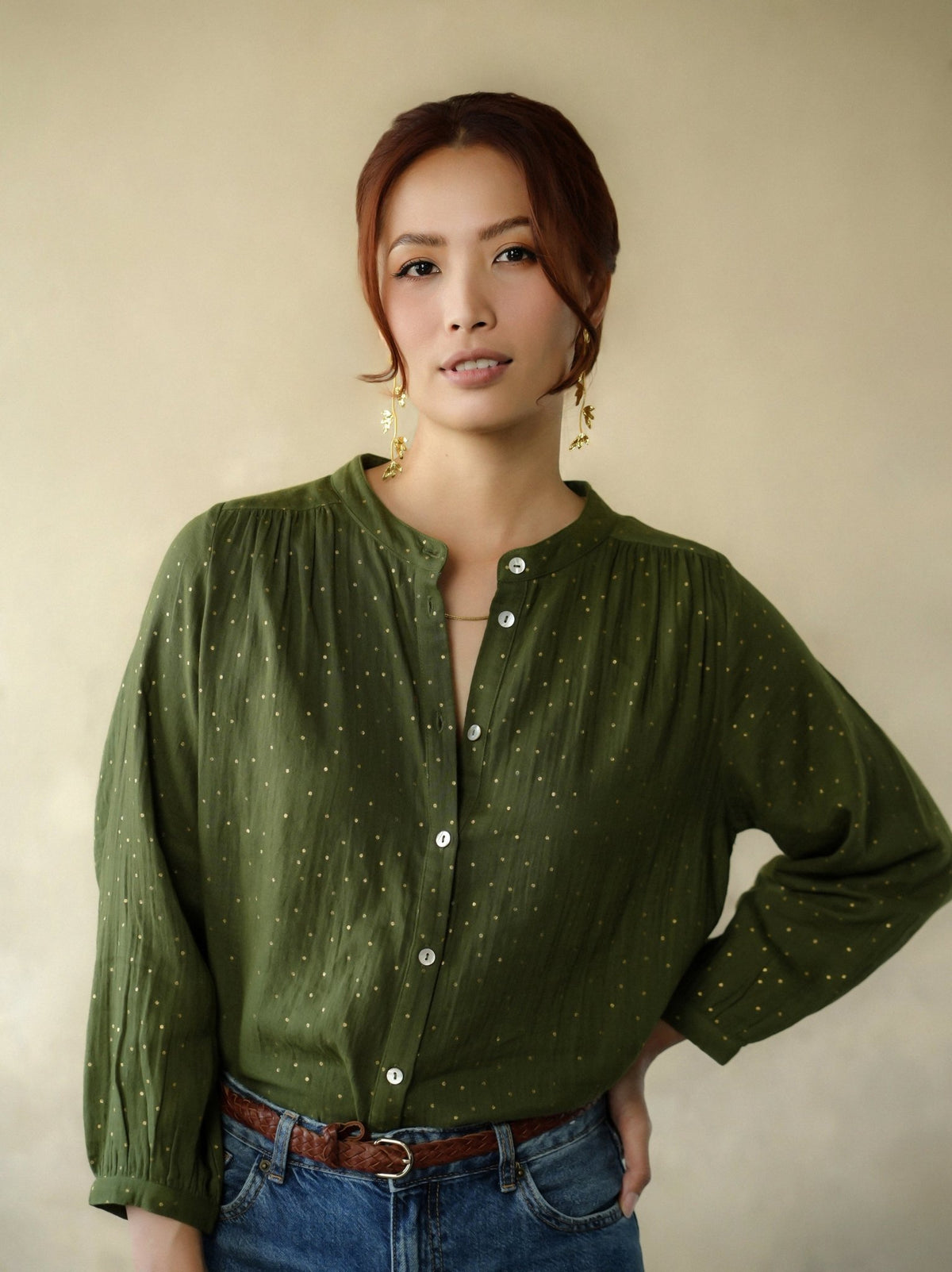 Ines Gold Dots Khaki - Marie Louise de Monterey