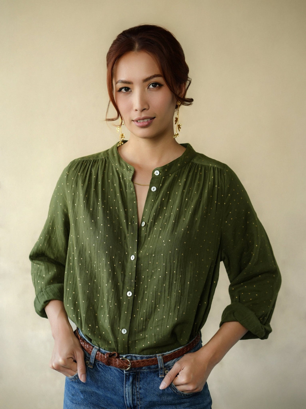 Ines Gold Dots Khaki