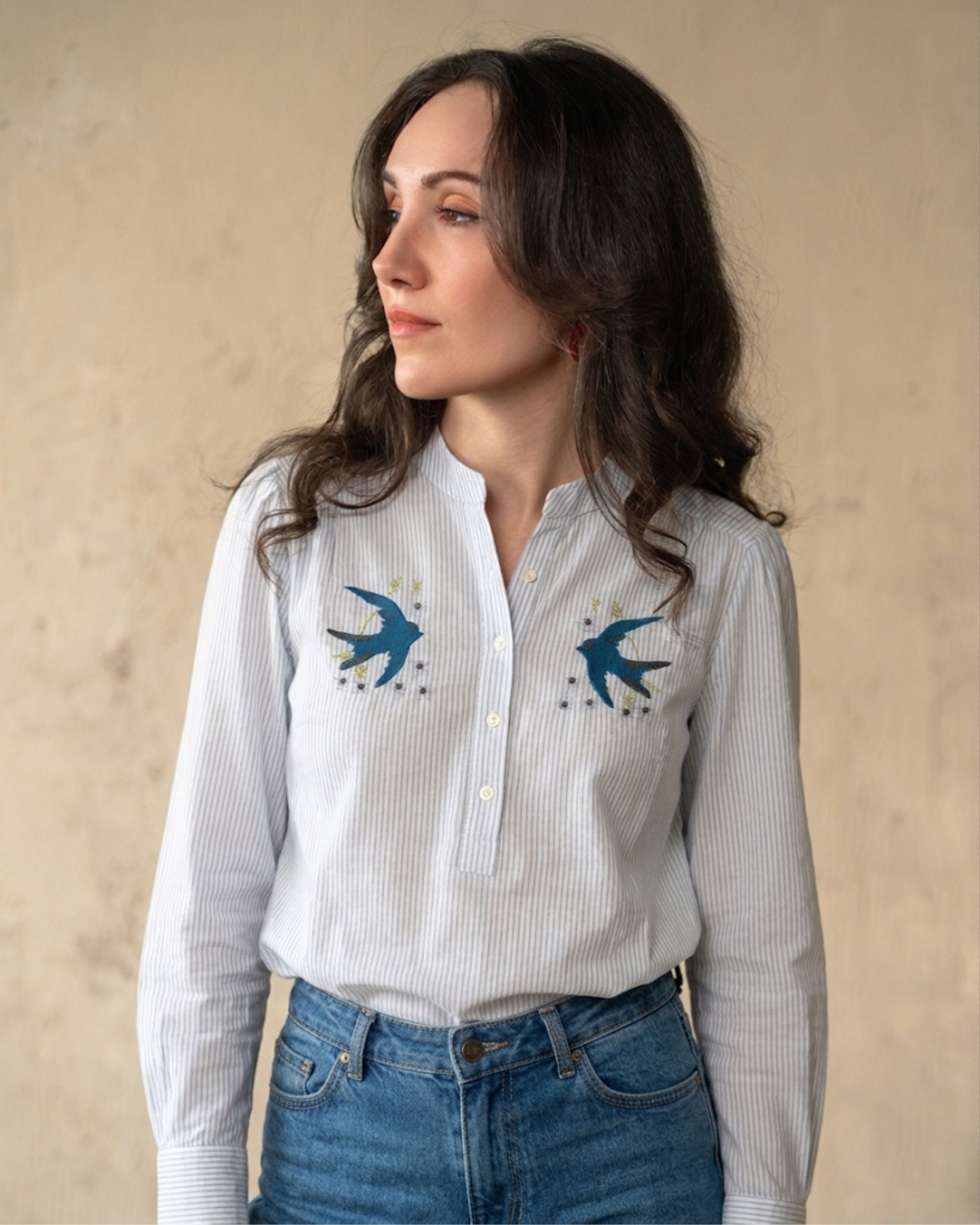 Swallow Blue Pin Stripes Blouse