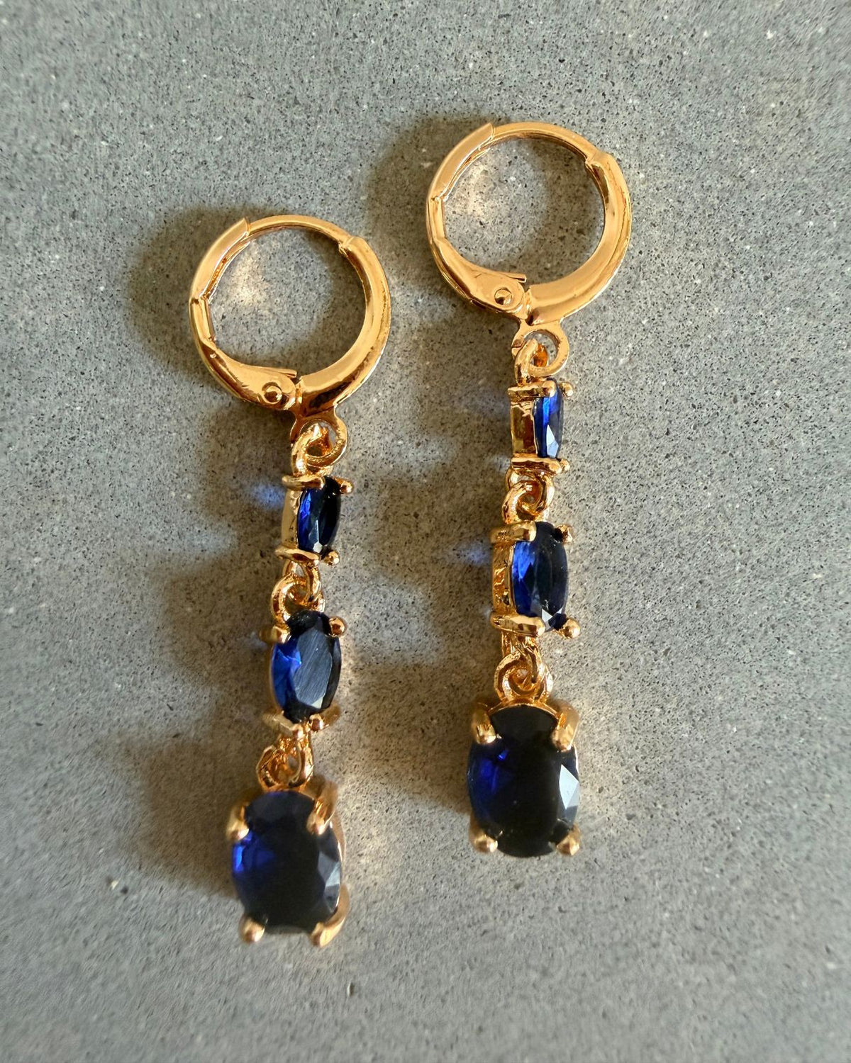 Navy Oval Drop Earrings