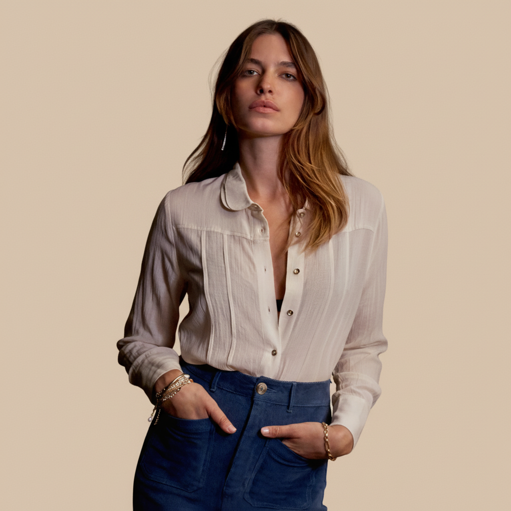 Collier Blouse Ecru - Centred with Beige Background