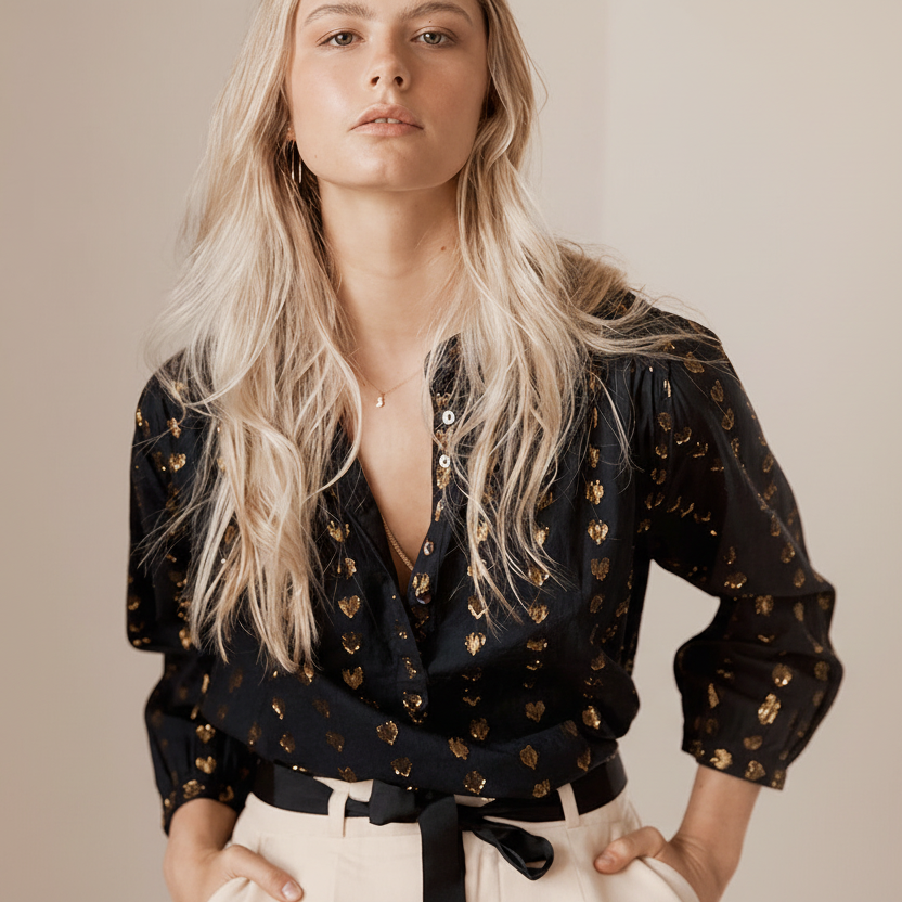 Ines love heart blouse black/silver gold - image 1 light beige background