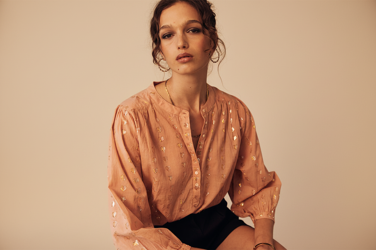 Ines love heart blouse image 2 - light beige background