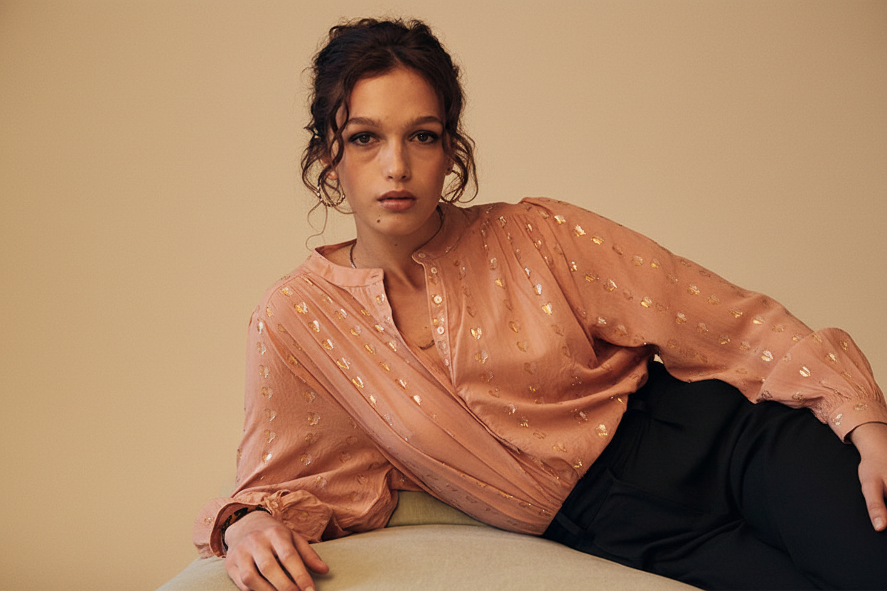 Ines love heart blouse - light beige background